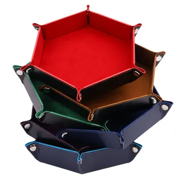 Сгъваем тава за игра на зарове Кутия от изкуствена кожа Сгъваем hexagonal квадратен тава за монети в Играта на зарове 6 цвята