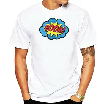 Тениска с изображение на супергерой Бум в стил поп-арт, цветен дизайн във формата на мехурчета, сиво-бяла тениска за младите хора на средна възраст, тениски за възрастни хора
