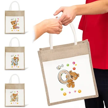 Модерен дамски бельо чанта-тоут за пазаруване, портфейли с сладък мечок, големи летни плажни чанти, преносими еко-торбички за пазаруване с горната дръжка