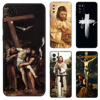 Кръстът на Христос Исус Черен калъф от Tpu За Samsung Galaxy A03 SM-A035 A03 Основната A03S A13 в а23 LTE A33 а a53 A73 4G 5G