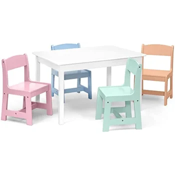 Детска масичка Delta Children MySize с 4 стола, Bianca White/пастелно