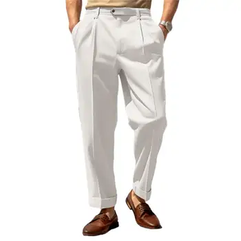 Мъжки панталони Regular Fit, стилни мъжки костюмные панталони, удобни широки панталони с висока талия, дишаща материя за официална бизнес офис облекло